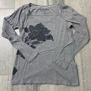 Lucky Tees Cotton Long Sleeve Scoop Neck Floral Print Tee Shirt Gray Size Large